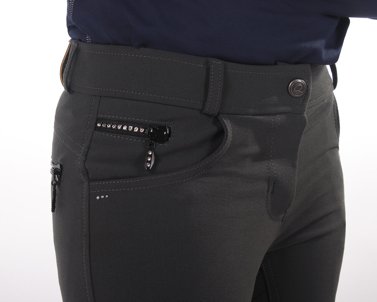 QHP Ninthe junior ridebukser med full grip - grå - Billede 3