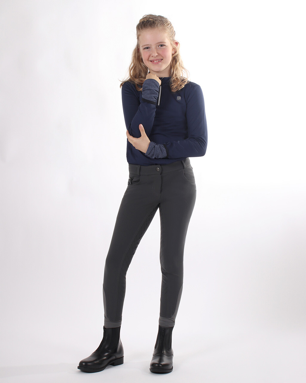 QHP Ninthe junior ridebukser med full grip - grå - Billede 6