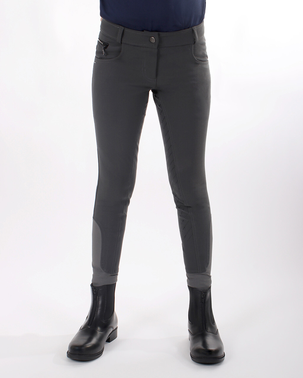 QHP Ninthe junior ridebukser med full grip - grå - Billede 2